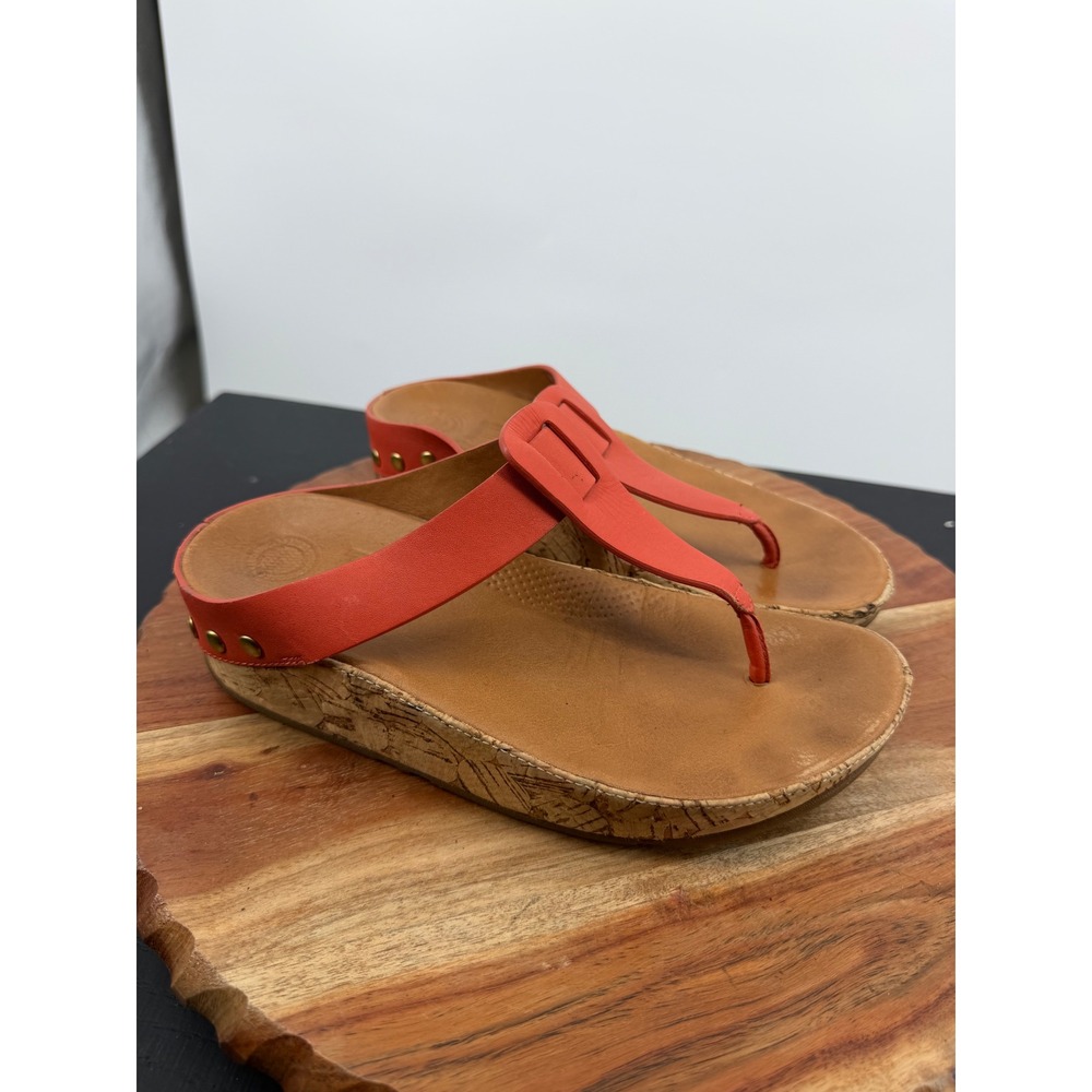 FitFlop Ibiza cork Thong Sandals sz 5 Red Leather Microwobbleboard Platform